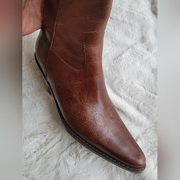 NEW Matisse Western Embossed Zip Up Brown Leather Cowboy Boots - Picture 13 of 16